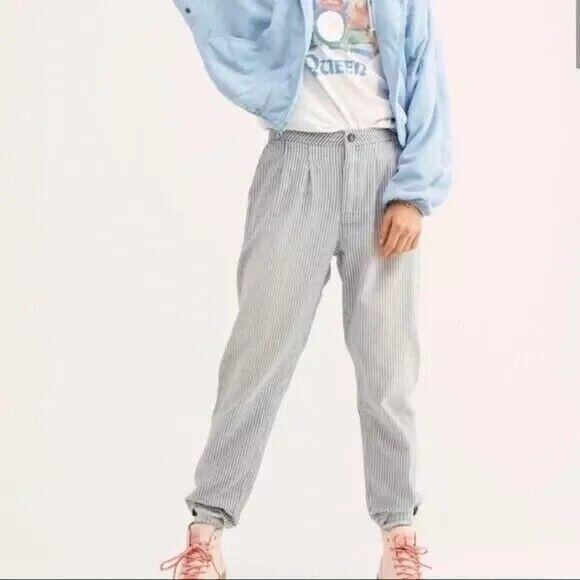 Free People We The Free Pants Size 24 Daydreamer Cotton Railroad Striped Casual - Picture 3 of 13